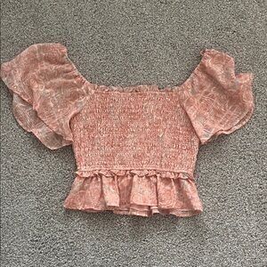 ASTR The Label Clay Floral Smocked Bodice Cropped Top Size Medium